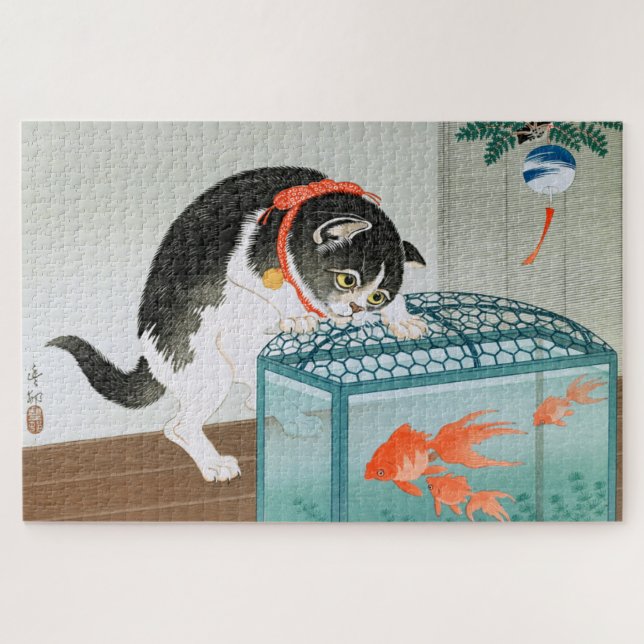 Puzzle Ukiyoe [Koson] Gato y pez dorado (Horizontal)