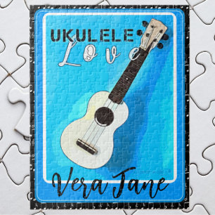 Puzzle Ukulele ama tonos azules con nombre