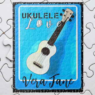 Puzzle Ukulele ama tonos azules con nombre