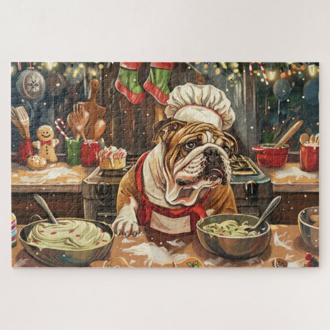 Puzzle Último día feriado de bulldog: Navidades festivos (Horizontal)