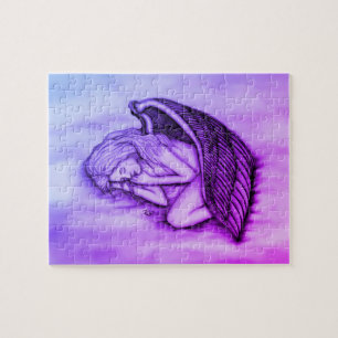 Puzzle Un ángel dormido en las nubes celestiales de rosa