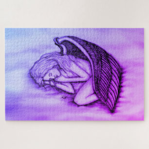 Puzzle Un ángel dormido en las nubes celestiales de rosa