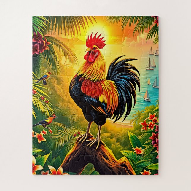 Puzzle Un animado gallo para niños (Vertical)