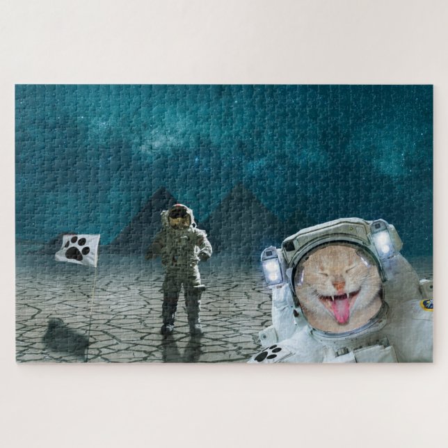 Puzzle Un Astronauta Gato Gracioso En El Espacio (Horizontal)