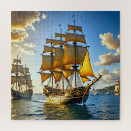 Puzzle Un barco alto con velas doradas