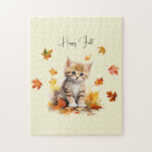 Puzzle Un buen Naranja Tabby Gatito en hojas caídas