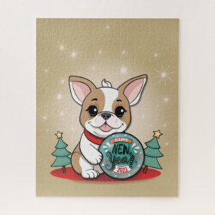 Puzzle Un Bulldog francés gracioso Feliz Año Nuevo