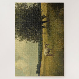Puzzle Un caballo blanco pastando en un campo