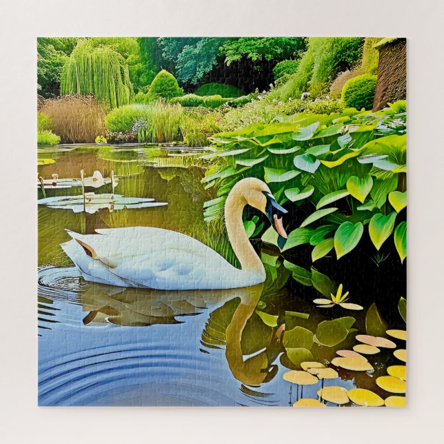 Puzzle Un cisne sereno en un estanque. (Vertical)