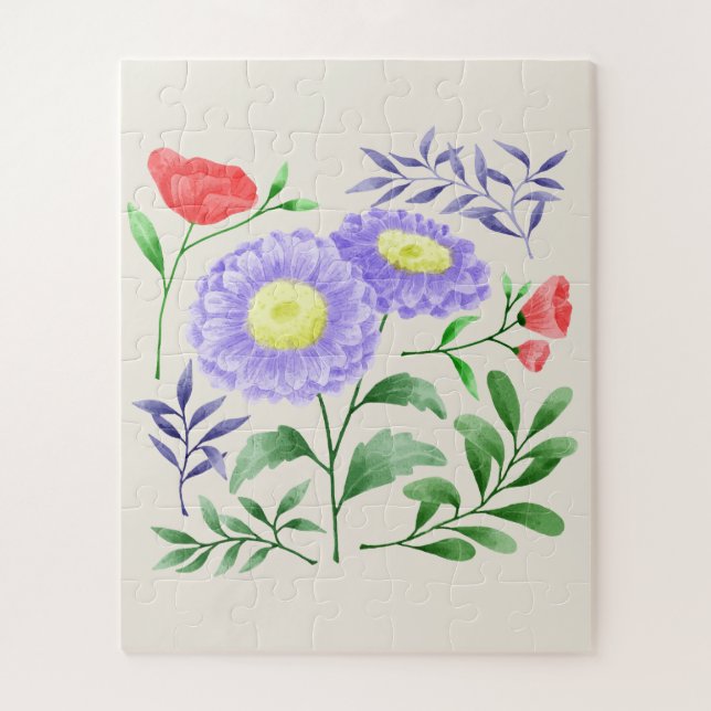 Puzzle Un conjunto de flores pintadas en acuarela (Vertical)