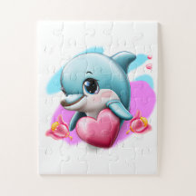 Un delfín bebé lindo con el corazón de San Valentí