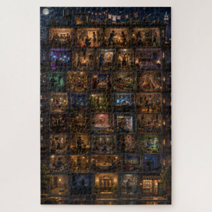 Puzzle Un edificio, 100 vidas Arte urbano nocturno