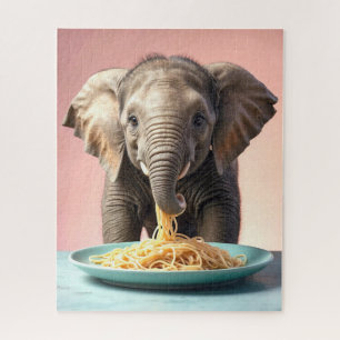 Puzzle Un elefante bebé lindo comiendo espagueti