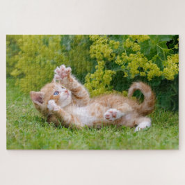 Puzzle Un gatito lindo jugando en un jardín florido _