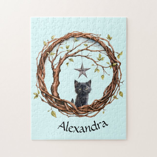 Puzzle Un gatito negro lindo mirando una estrella (Vertical)