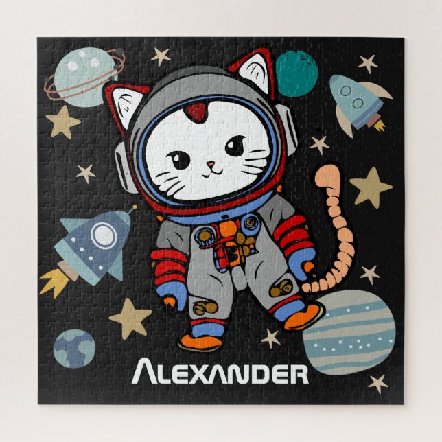 Puzzle Un gato astronauta lindo en el espacio (Vertical)