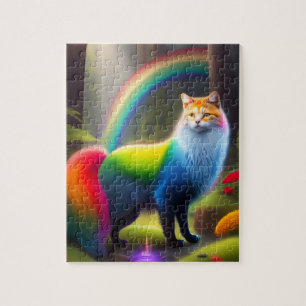 Puzzle Un gato colorido y fantástico en un bosque mágico