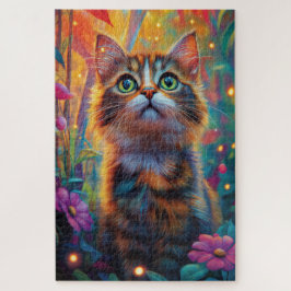 Puzzle Un gato esponjoso en un bosque místico