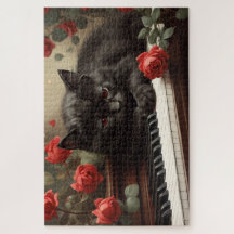 Un gato negro lindo tirado en el piano