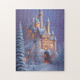 Puzzle Un hermoso castillo iluminado por la nieve