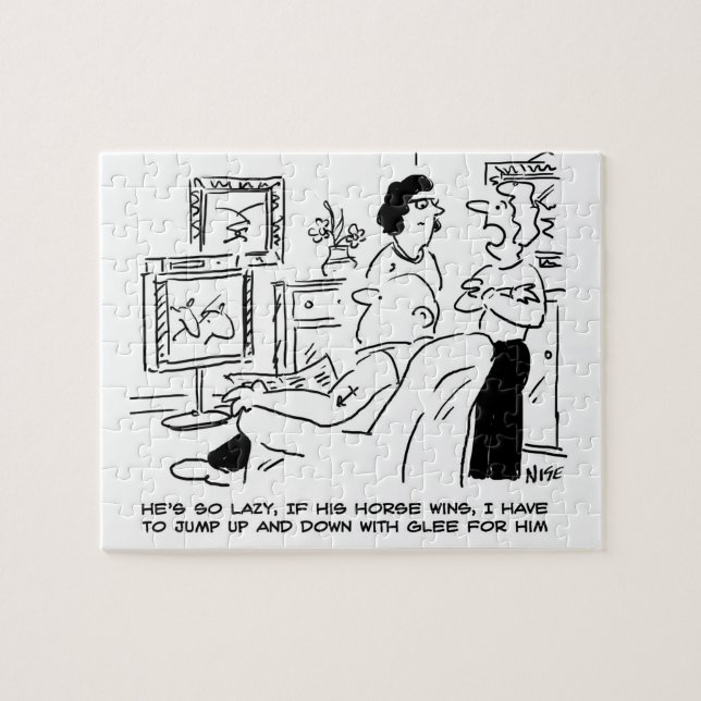 Puzzle Un hombre perezoso ve la Carreras de caballo en la (Horizontal)