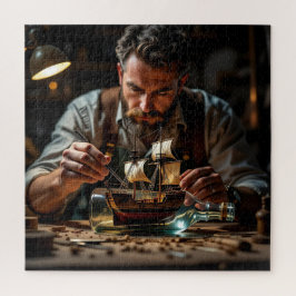 Puzzle Un hombre trabajando para hacer un barco en una bo