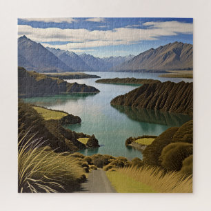 Puzzle Un lago turquesa sinuoso