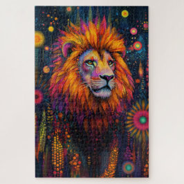 Puzzle Un león caminando por una selva psicodélica