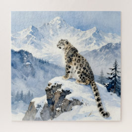 Puzzle Un leopardo de las nieves en pico nevado