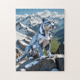 Puzzle Un leopardo de nieve de origami en las montañas