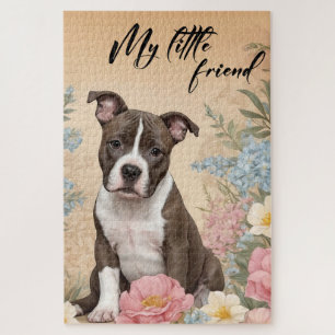 Puzzle Un lindo cachorro pardo Staffordshire Terrier