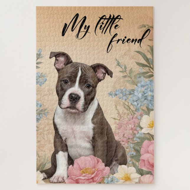 Puzzle Un lindo cachorro pardo Staffordshire Terrier (Vertical)