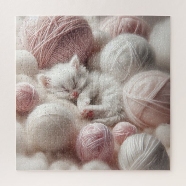 Puzzle Un lindo gatito blanco aplastando en yarn (Vertical)