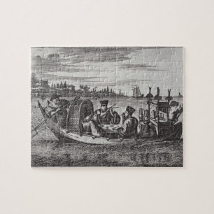 Puzzle Un mandarín rico que cena en un barco, ilustracio