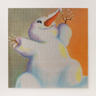 Puzzle un muñeco de nieve feliz saluda la mañana