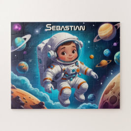 Puzzle Un niño astronauta en sistema solar personalizado