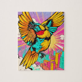 Puzzle Un pájaro vibrante que se eleva a lo alto