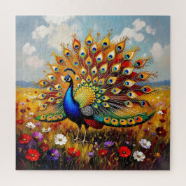 Puzzle Un pavo real dorado y azul