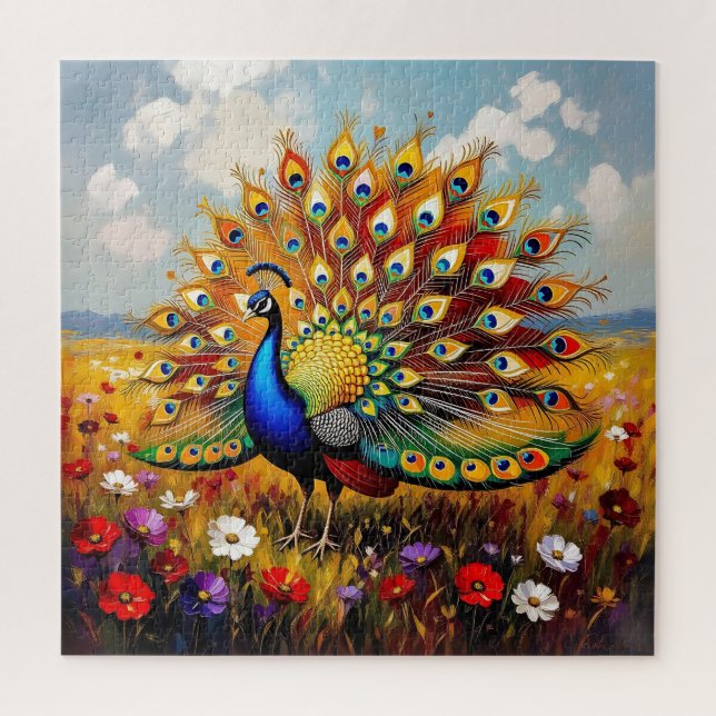 Puzzle Un pavo real dorado y azul (Vertical)