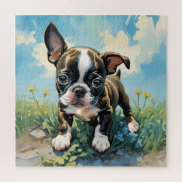 Puzzle Un pequeño cachorro de Boston Terrier, de muchos t