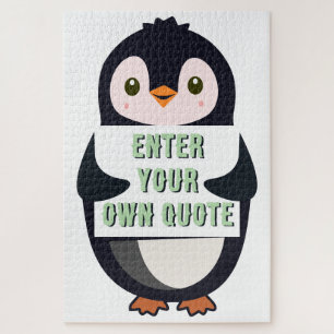 Puzzle Un pingüino sosteniendo un cartel con texto person