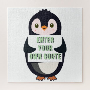 Puzzle Un pingüino sosteniendo un cartel con texto person