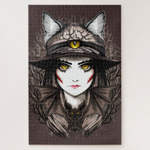 Puzzle Un retrato cursi de bruja de Gato de Brujas Hallow