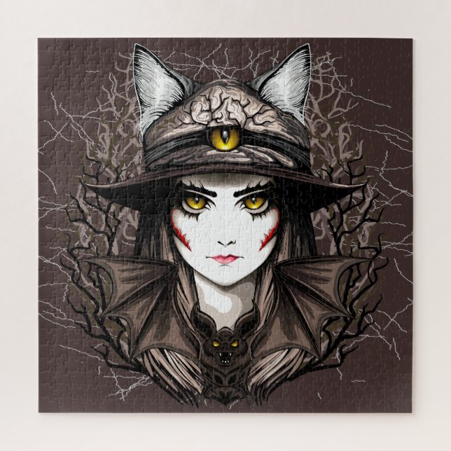 Puzzle Un retrato cursi de bruja de Gato de Brujas Hallow (Vertical)
