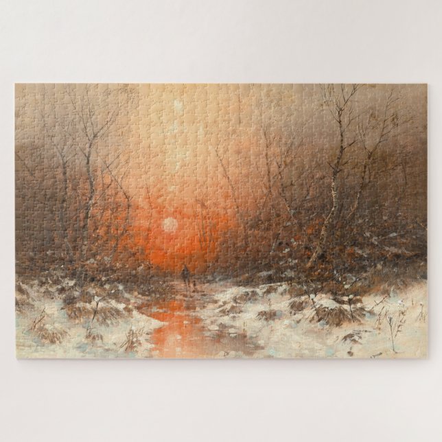 Puzzle Un sendero forestal con caza al atardecer (Horizontal)