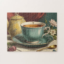 Puzzle Un té y una tetera rodeados de flores