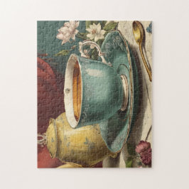 Puzzle Un té y una tetera rodeados de flores