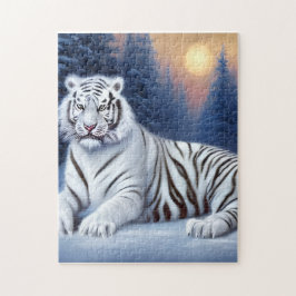 Puzzle Un tigre blanco sentado en la nieve