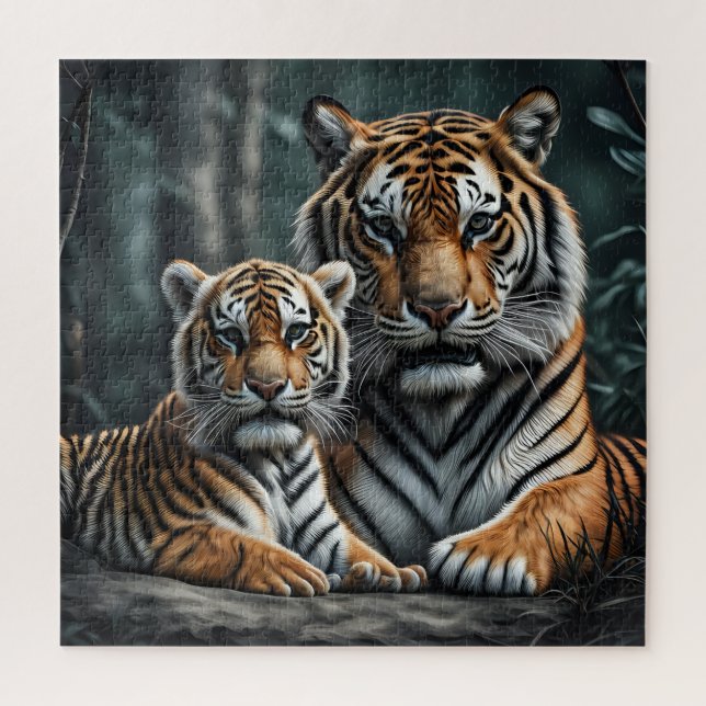 Puzzle Un tigre con su cachorro (Vertical)