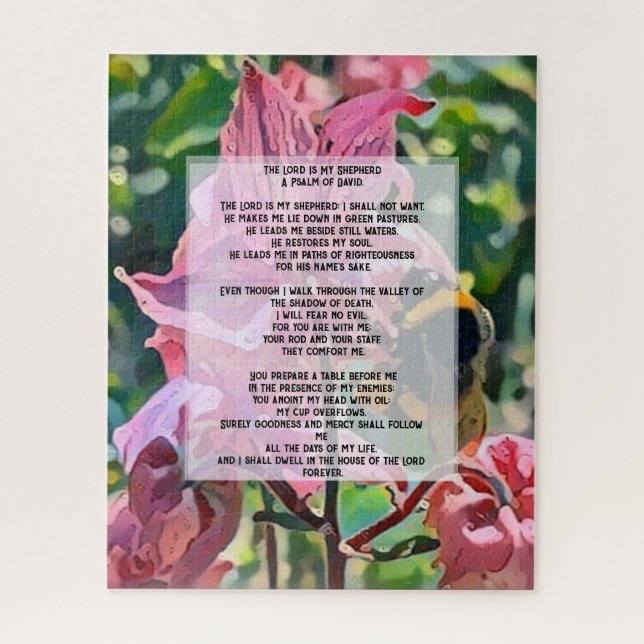 Puzzle una abeja en un jardín con Salmo 23 (Vertical)